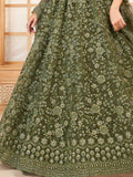 Stunning Olive Green Embroidered Net Mehendi Wear Lehenga Choli - Ethnic Plus In