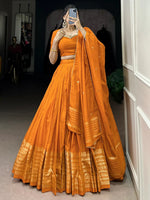 Stunning Orange Border Work Chanderi Silk Festive Wear Lehenga Choli