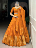 Stunning Orange Border Work Chanderi Silk Festive Wear Lehenga Choli - Ethnic Plus In