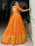 Stunning Orange Border Work Chanderi Silk Festive Wear Lehenga Choli - Ethnic Plus In