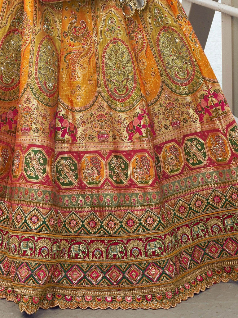 Stunning Orange Embroidered Silk Wedding Lehenga Choli With Dupatta - Ethnic Plus In