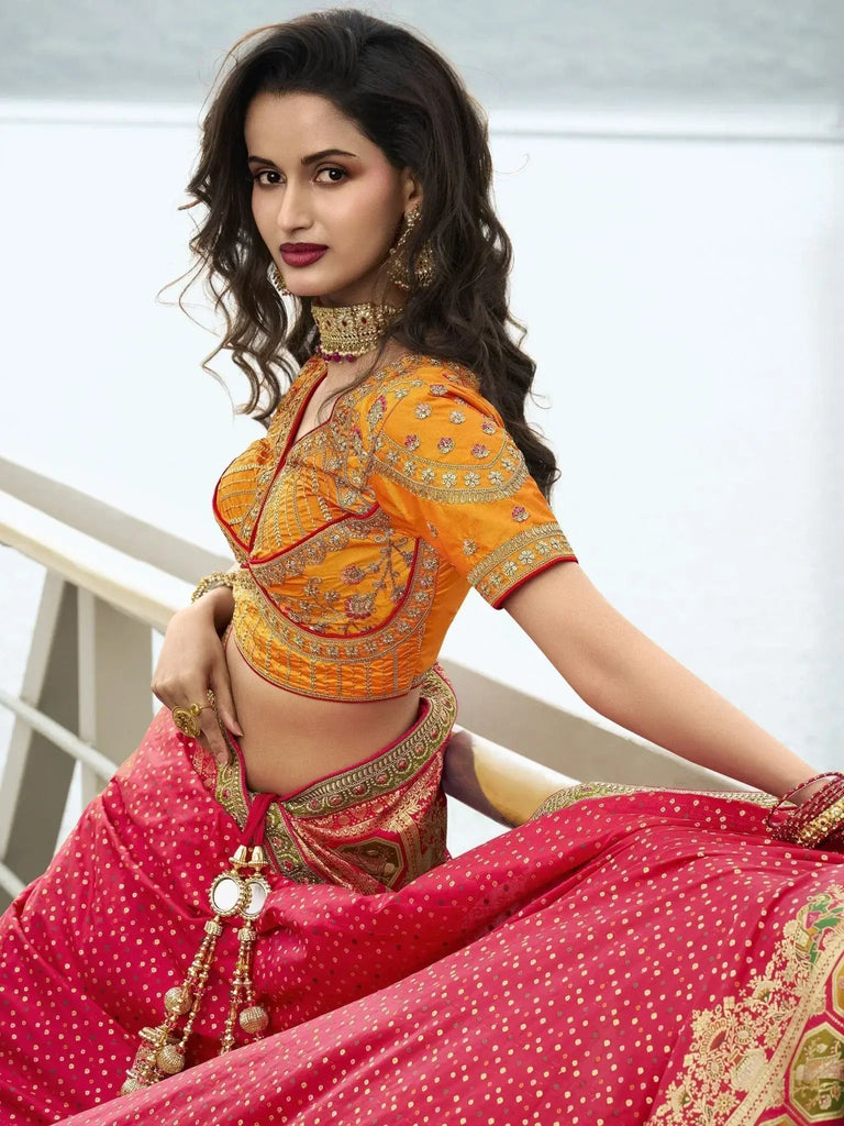 Stunning Orange Embroidered Silk Wedding Lehenga Choli With Dupatta - Ethnic Plus In