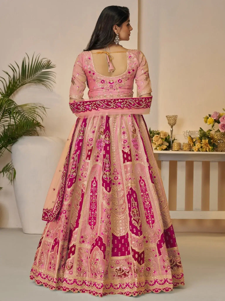 Stunning Orange Patch Work Banarasi Silk Designer Lehenga Choli With Dupatta - Ethnic Plus In