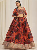 Stunning Orange Sequins Organza Party Wear Lehenga Choli With Dupatta - Ethnic Plus In
