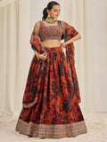 Stunning Orange Sequins Organza Party Wear Lehenga Choli With Dupatta - Ethnic Plus In