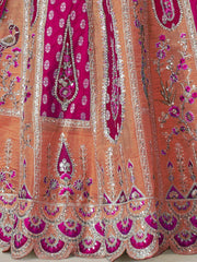 Stunning Orange Thread Embroidered Banarasi Silk Wedding Lehenga Choli - Ethnic Plus In