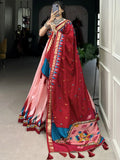 Stunning Peach Color Gamthi Work Tussar Silk Navratri Lehenga Choli - Ethnic Plus In