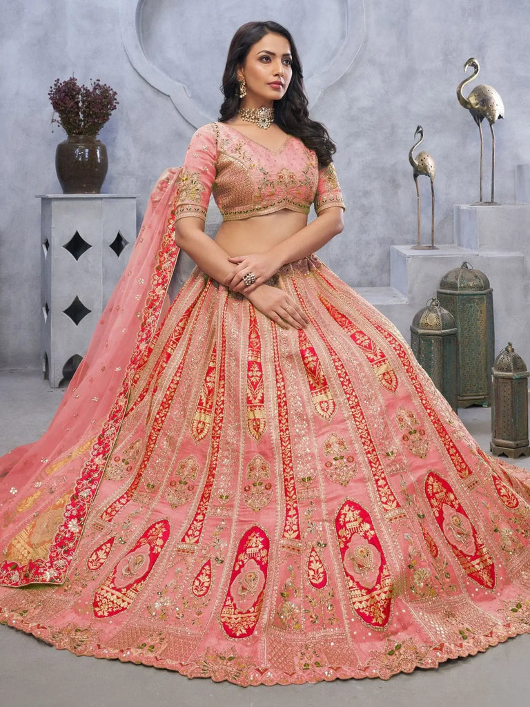 Stunning Peach Embroidered Organza Lehenga Choli With Blouse - Ethnic Plus In
