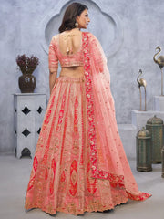 Stunning Peach Embroidered Organza Lehenga Choli With Blouse - Ethnic Plus In