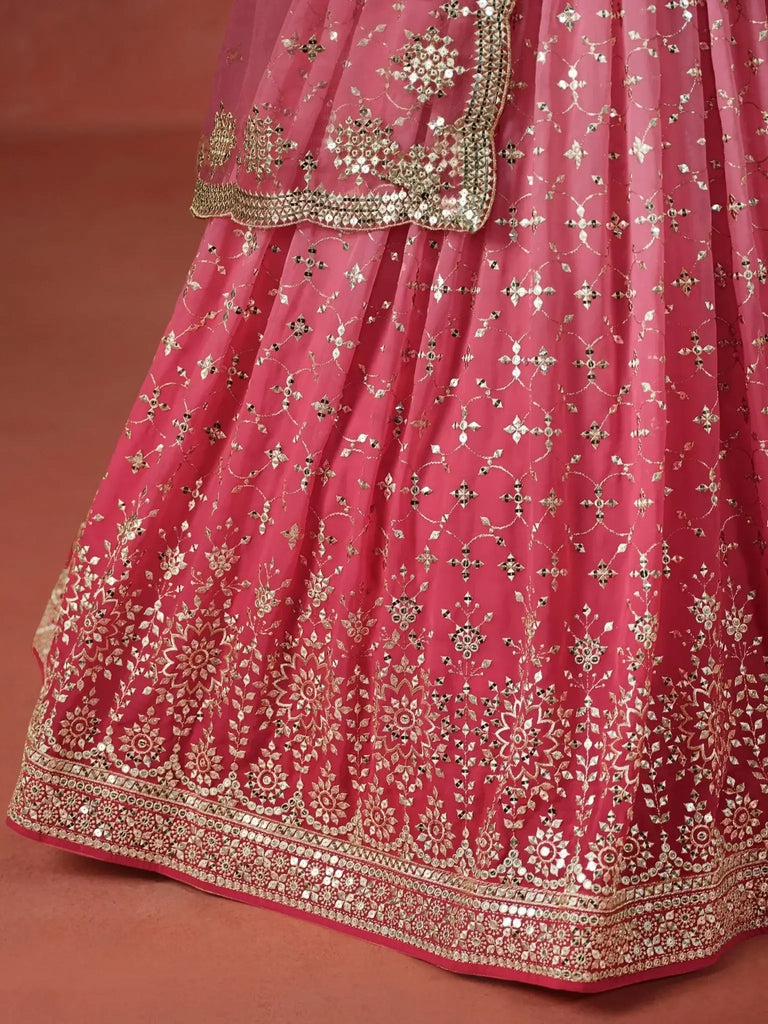 Stunning Peach Georgette Sequins Lehenga Choli - Ethnic Plus In