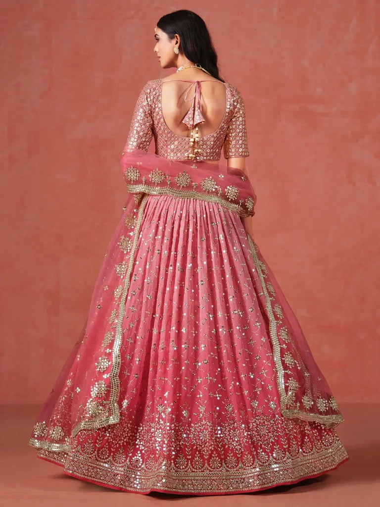 Stunning Peach Georgette Sequins Lehenga Choli - Ethnic Plus In