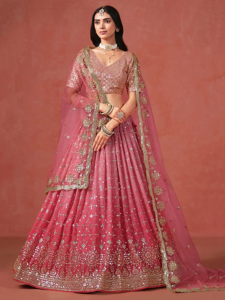 Stunning Peach Georgette Sequins Lehenga Choli - Ethnic Plus In