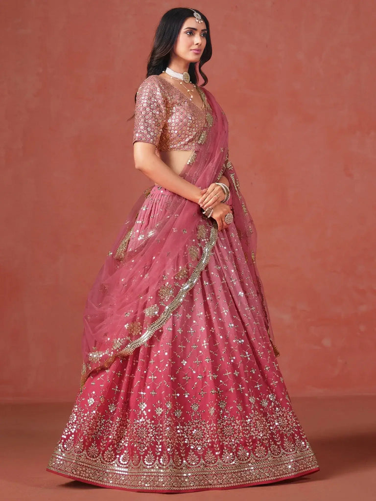 Stunning Peach Georgette Sequins Lehenga Choli - Ethnic Plus In