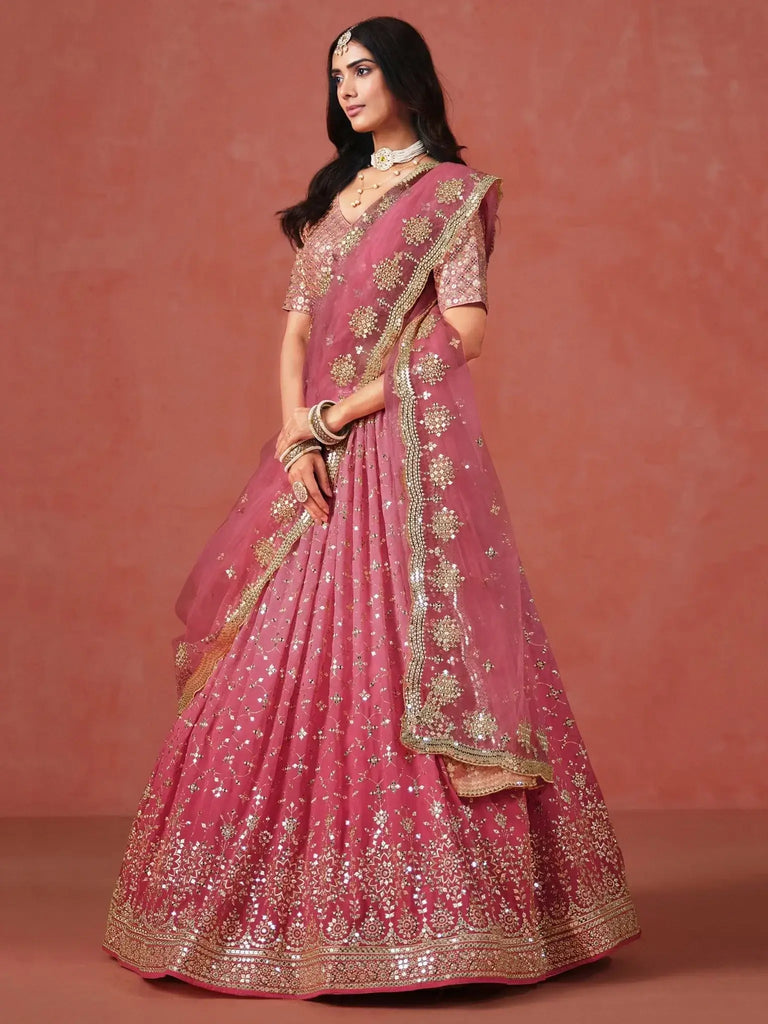 Stunning Peach Georgette Sequins Lehenga Choli - Ethnic Plus In