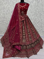 Stunning Pink Dori Work Velvet Bridal Lehenga Choli With Two Dupatta