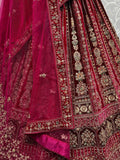 Stunning Pink Dori Work Velvet Bridal Lehenga Choli With Two Dupatta - Ethnic Plus In