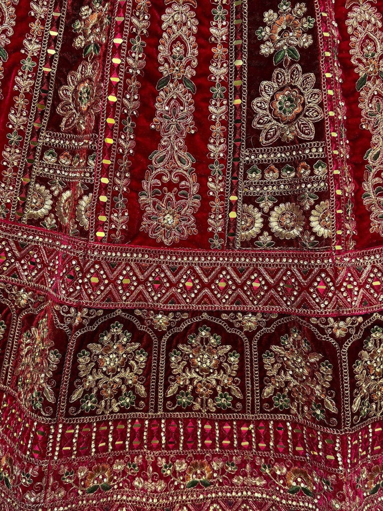 Stunning Pink Dori Work Velvet Bridal Lehenga Choli With Two Dupatta - Ethnic Plus In
