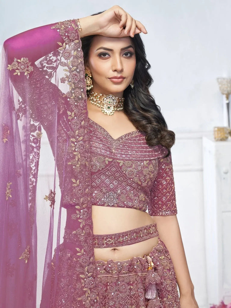 Stunning Pink Embroidered Net Engagement Wear Lehenga Choli - Ethnic Plus In
