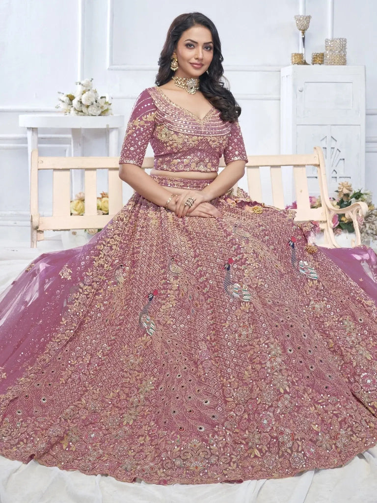 Stunning Pink Embroidered Net Engagement Wear Lehenga Choli - Ethnic Plus In