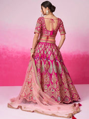 Stunning Pink Heavy Silk Bridal Lehenga Choli With Double Dupatta - Ethnic Plus In