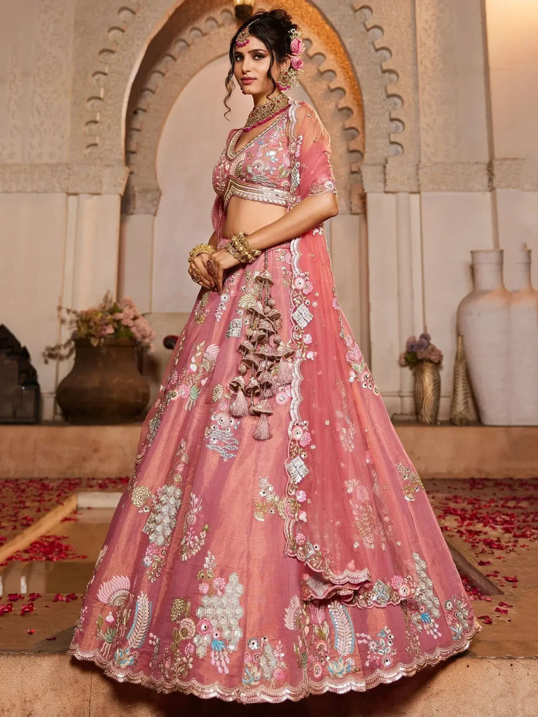 Stunning Pink Sequins Net Bridal Pastel Lehenga Choli With Dupatta - Ethnic Plus In