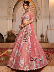 Stunning Pink Sequins Net Bridal Pastel Lehenga Choli With Dupatta - Ethnic Plus In