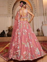 Stunning Pink Sequins Net Bridal Pastel Lehenga Choli With Dupatta - Ethnic Plus In