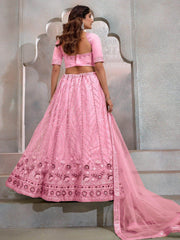 Stunning Pink Thread Embroidered Net Bridesmaid Lehenga Choli - Ethnic Plus In