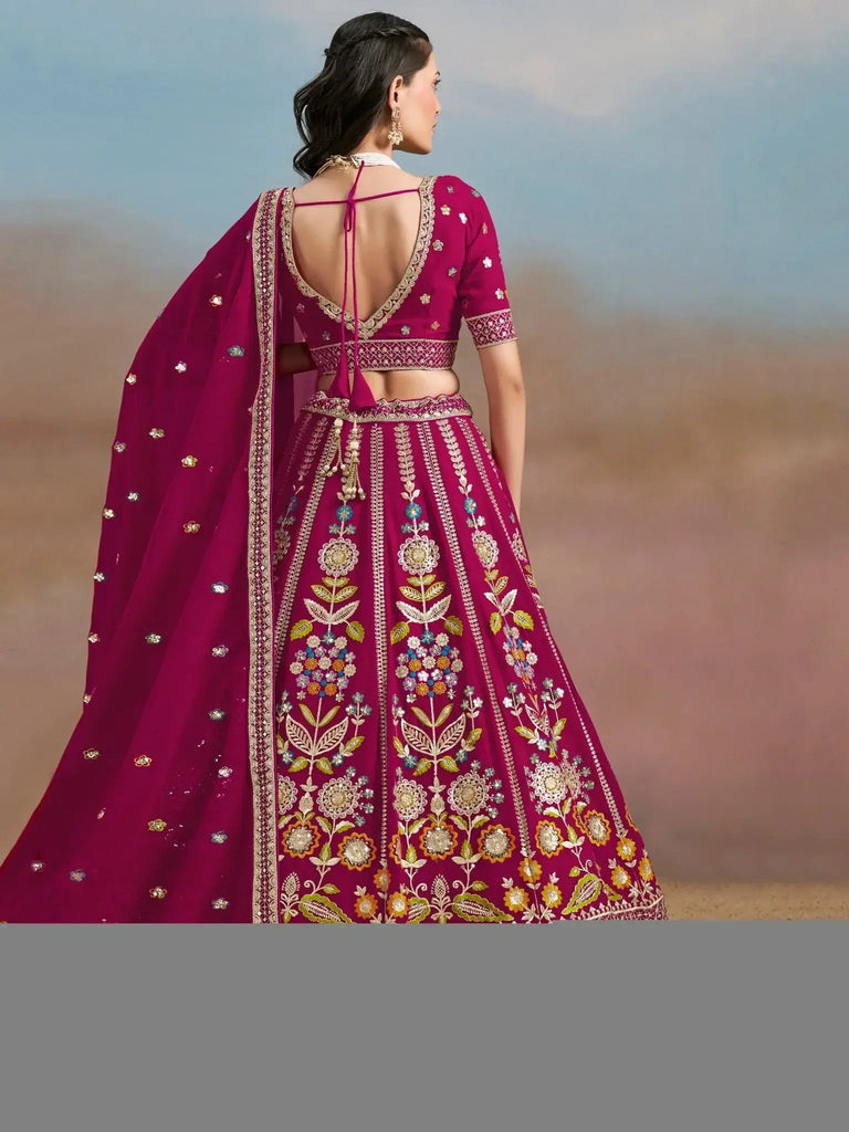 Stunning Pink Thread Work Georgette Engagement Wear Lehenga With Blouse - Ethnic Plus In