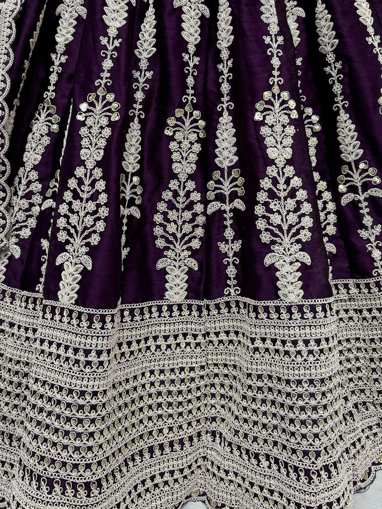 Stunning Purple Embroidered Satin Reception Wear Lehenga Choli - Ethnic Plus In
