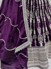 Stunning Purple Embroidered Satin Reception Wear Lehenga Choli - Ethnic Plus In