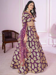 Stunning Purple Sequins Georgette Engagement Wear Lehenga Choli - Ethnic Plus In