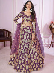 Stunning Purple Sequins Georgette Engagement Wear Lehenga Choli - Ethnic Plus In