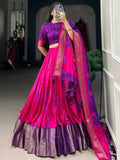 Stunning Purple Shibori Printed Dola Silk Event Wear Lehenga Choli - Ethnic Plus In