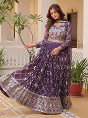 Stunning Purple Zari Embroidered Georgette Wedding Wear Lehenga Choli - Ethnic Plus In