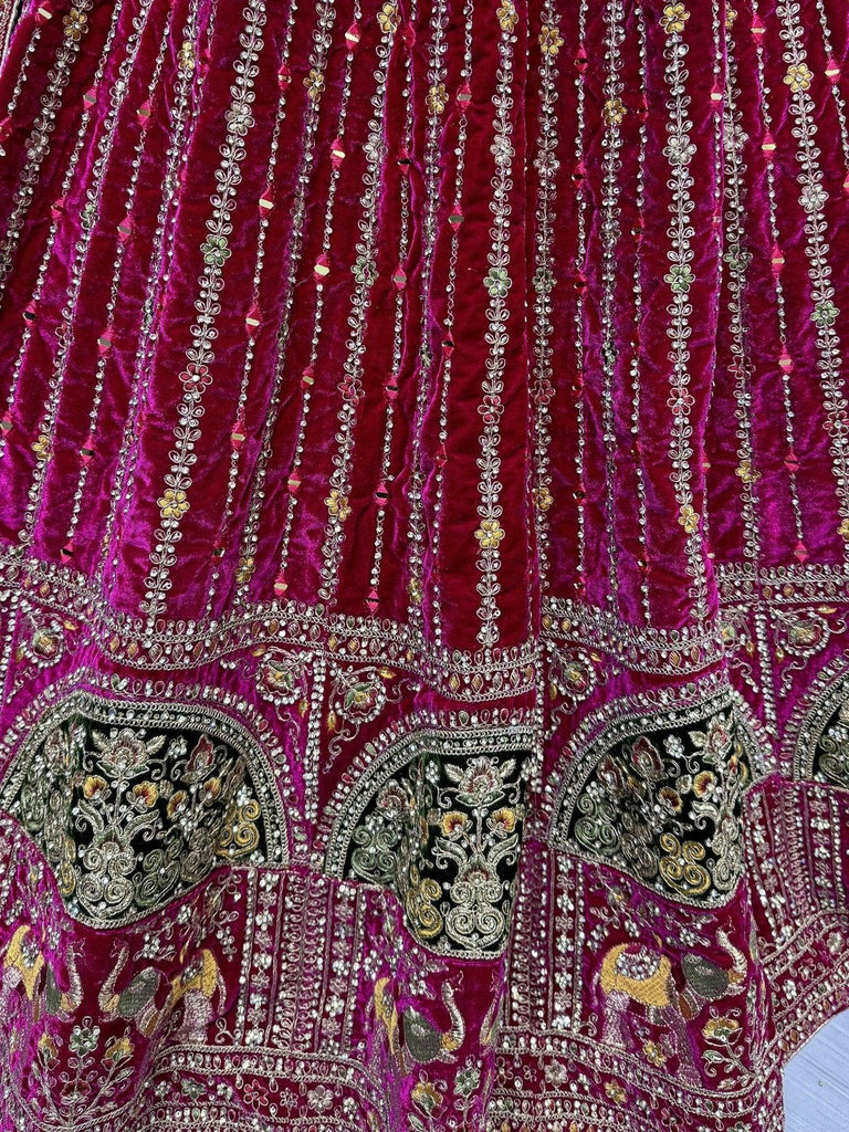 Stunning Rani Pink Dori Work Velvet Bridal Lehenga Choli With Dupatta - Ethnic Plus In