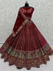 Stunning Rani Pink Dori Work Velvet Bridal Lehenga Choli With Dupatta - Ethnic Plus In