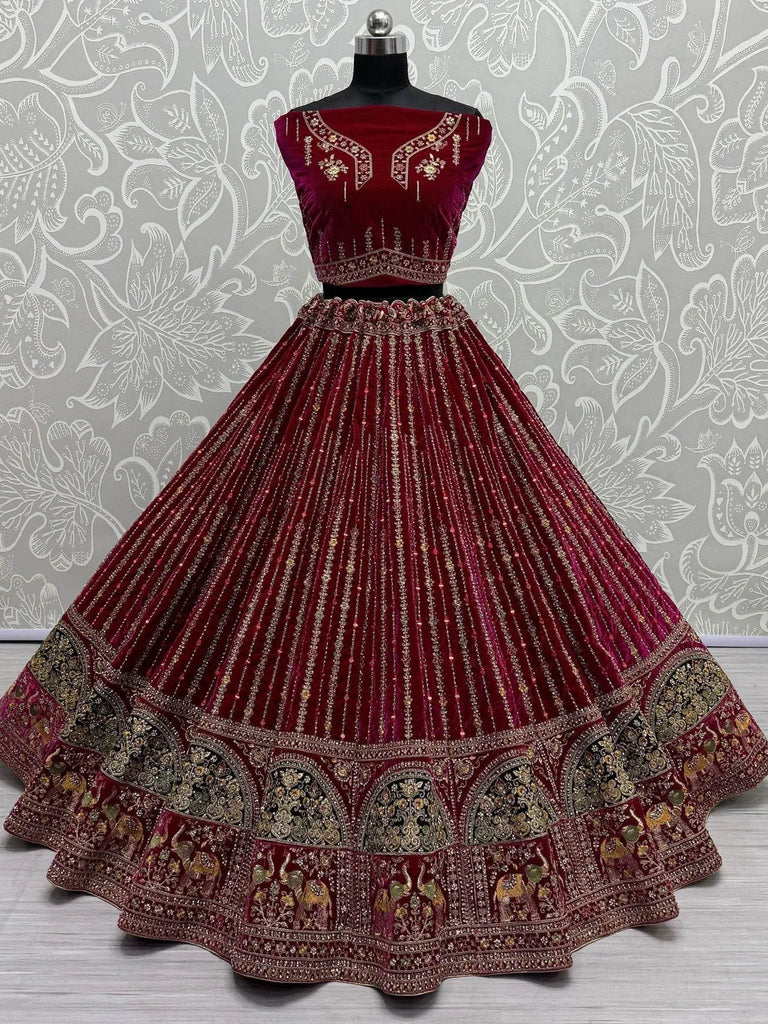 Stunning Rani Pink Dori Work Velvet Bridal Lehenga Choli With Dupatta - Ethnic Plus In