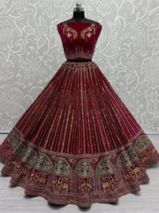 Stunning Rani Pink Dori Work Velvet Bridal Lehenga Choli With Dupatta - Ethnic Plus In