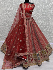 Stunning Red Multi - Thread Work Silk Bridal Wear Lehenga Choli - Ethnic Plus In