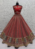 Stunning Red Multi - Thread Work Silk Bridal Wear Lehenga Choli - Ethnic Plus In
