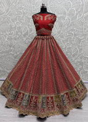 Stunning Red Multi - Thread Work Silk Bridal Wear Lehenga Choli - Ethnic Plus In