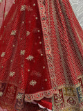 Stunning Red Multi - Thread Work Silk Bridal Wear Lehenga Choli - Ethnic Plus In