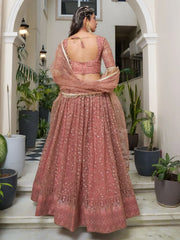 Stunning Rose Gold Embroidered Net Wedding Wear Lehenga Choli - Ethnic Plus In