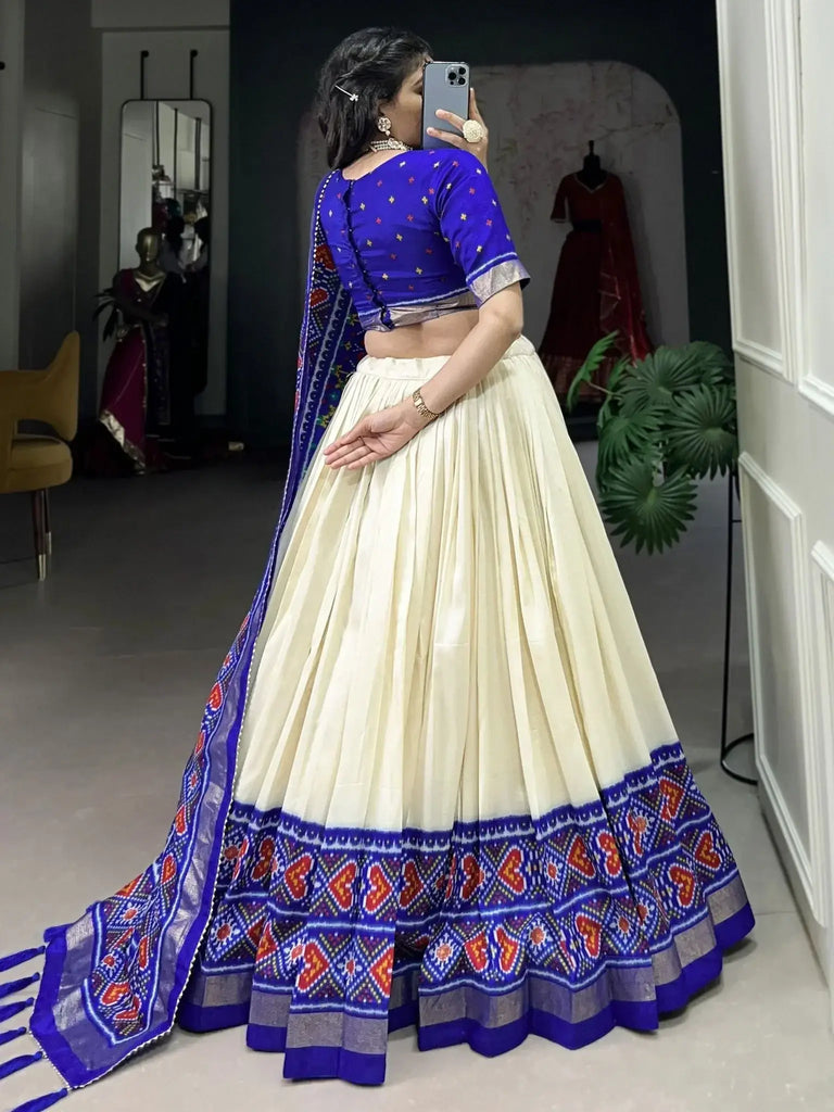 Stunning Royal Blue Patola Print Tussar Silk Event Wear Lehenga Choli - Ethnic Plus In