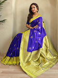 Stunning Royal Blue Silk Zari Weaving Casual Wear Saree With Blouse - Ethnic Plus In