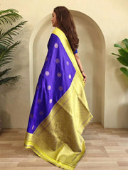 Stunning Royal Blue Silk Zari Weaving Casual Wear Saree With Blouse - Ethnic Plus In