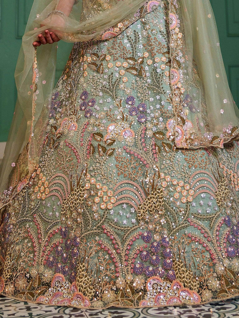 Stunning Sea Green Sequins Net Designer Lehenga Choli With Dupatta - Ethnic Plus In