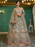 Stunning Sea Green Sequins Net Designer Lehenga Choli With Dupatta