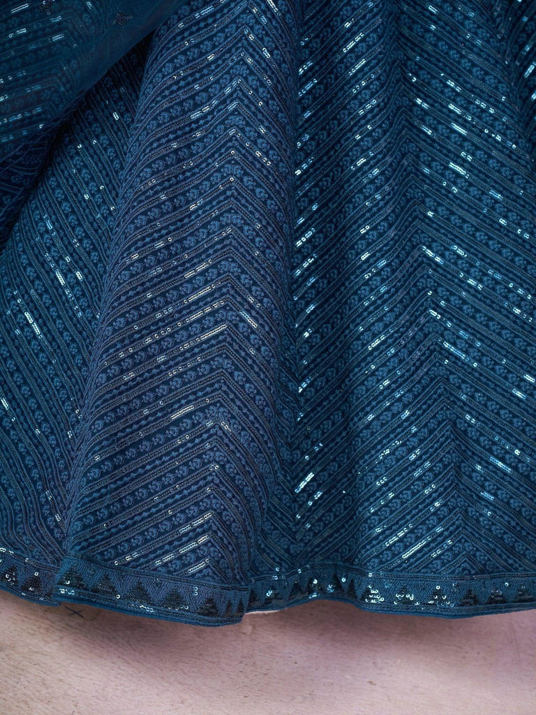 Stunning Teal Blue Sequins Georgette Wedding Wear Lehenga Choli - Ethnic Plus In